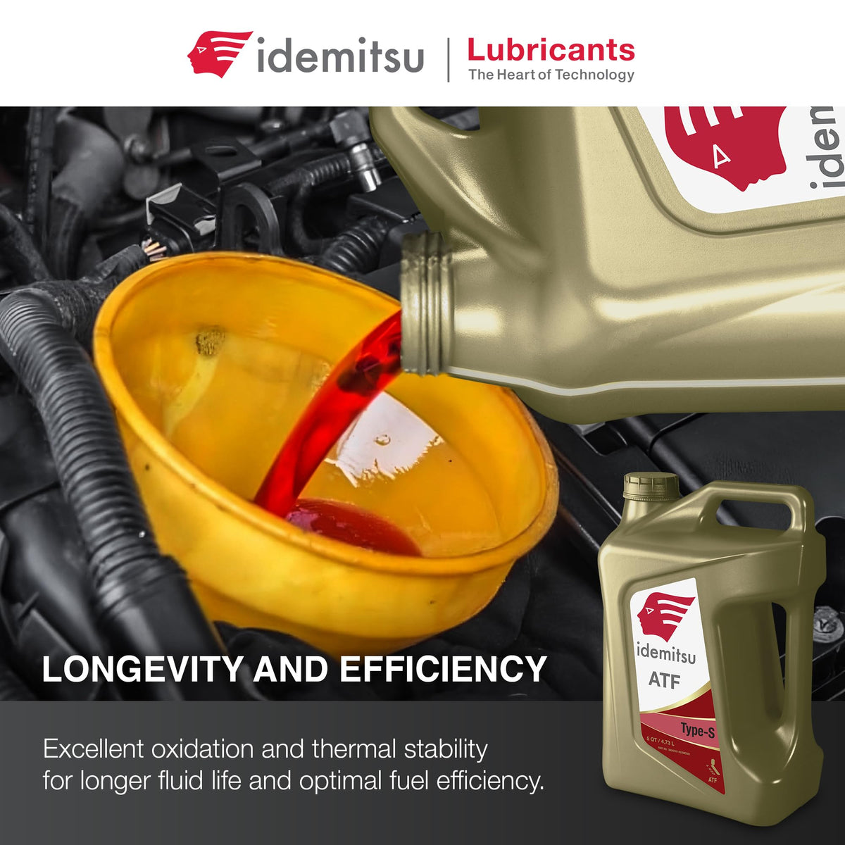 Idemitsu ATF Type S 5 quart next to measuring scale showing correct service volume