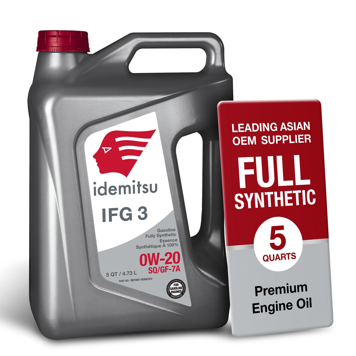 Idemitsu IFG3 0W-20 front jug showing packaging and specs for easy identification