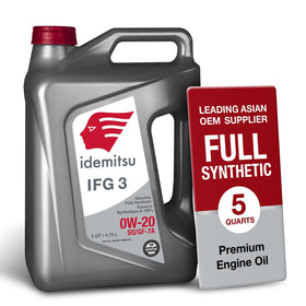Idemitsu IFG3 0W-20 front jug showing packaging and specs for easy identification