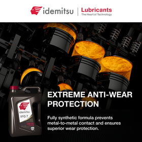 Idemitsu IFG7 being poured into engine demonstrating smooth flow and precise refilling