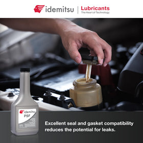 Idemitsu under-hood lifestyle shot showing fluid ready for vehicle maintenance