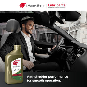 Idemitsu pouring into transmission filler demonstrating easy use and accurate topping