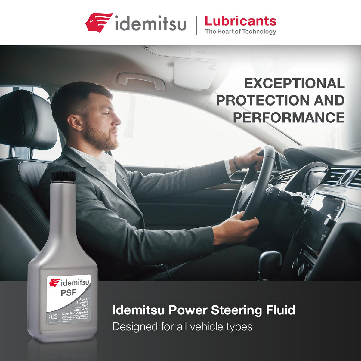 Idemitsu close-up label highlighting PSF specs and OEM compatibility benefits