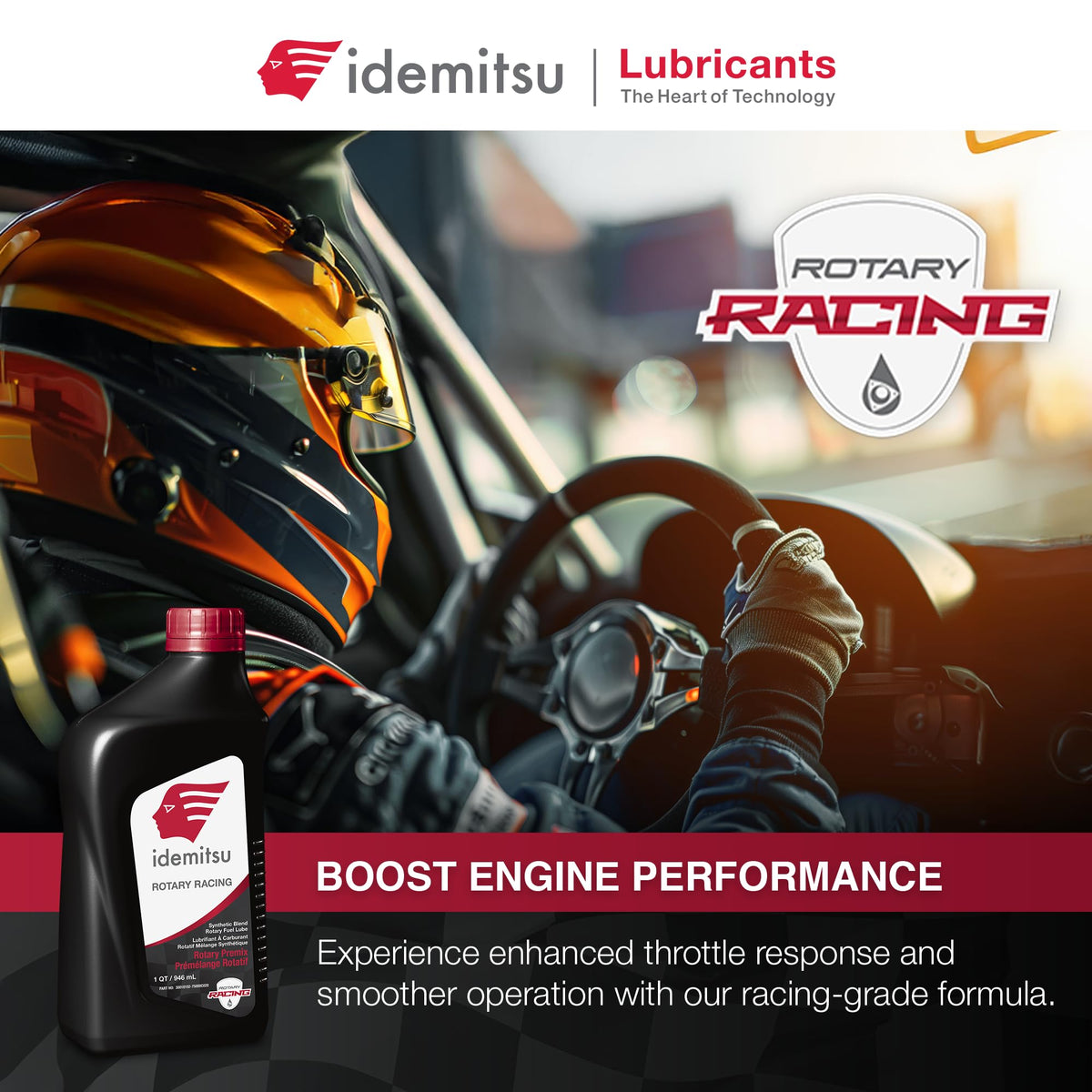 Idemitsu premix bottle on garage workbench suggesting ready‑to‑use race preparation