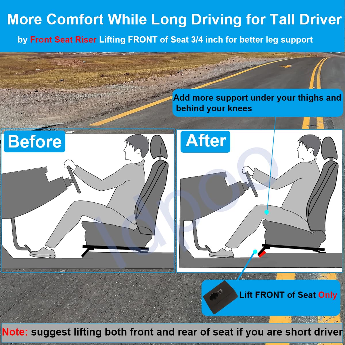 Idpoo installed on driver seat side profile demonstrating improved seating angle benefit