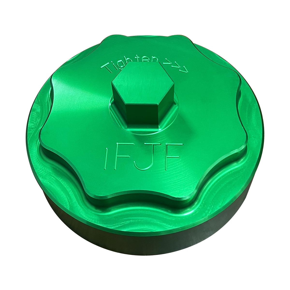 iFJF front view of aluminum cap showing fit and durable finish