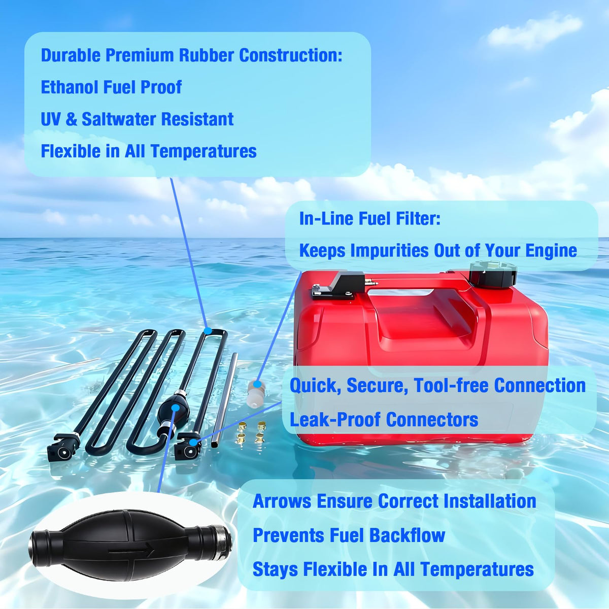 iFJF fuel hose connected with clamp illustrating secure leak-free fit