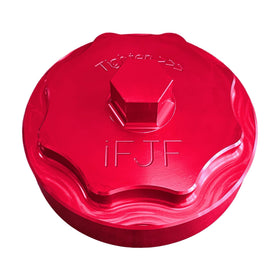 iFJF fuel filter cap front view showing durable aluminum construction and improved appearance