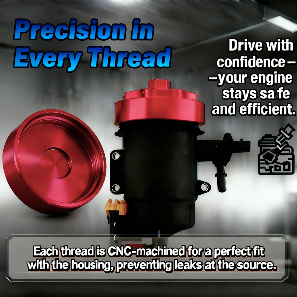 iFJF cap side profile showing sealing face to prevent fuel leaks and ensure reliability