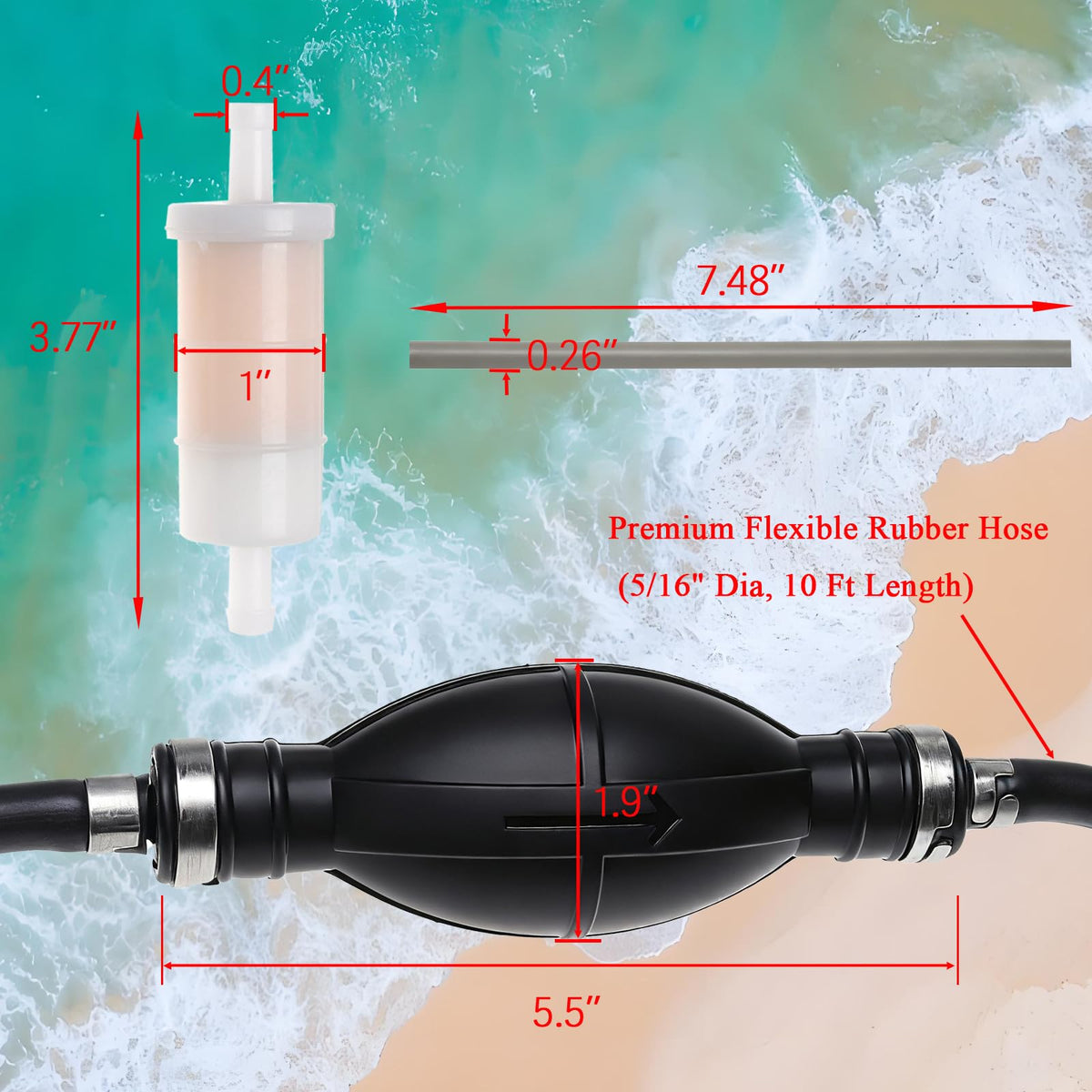 iFJF primer bulb close-up with arrow showing flow for easy installation