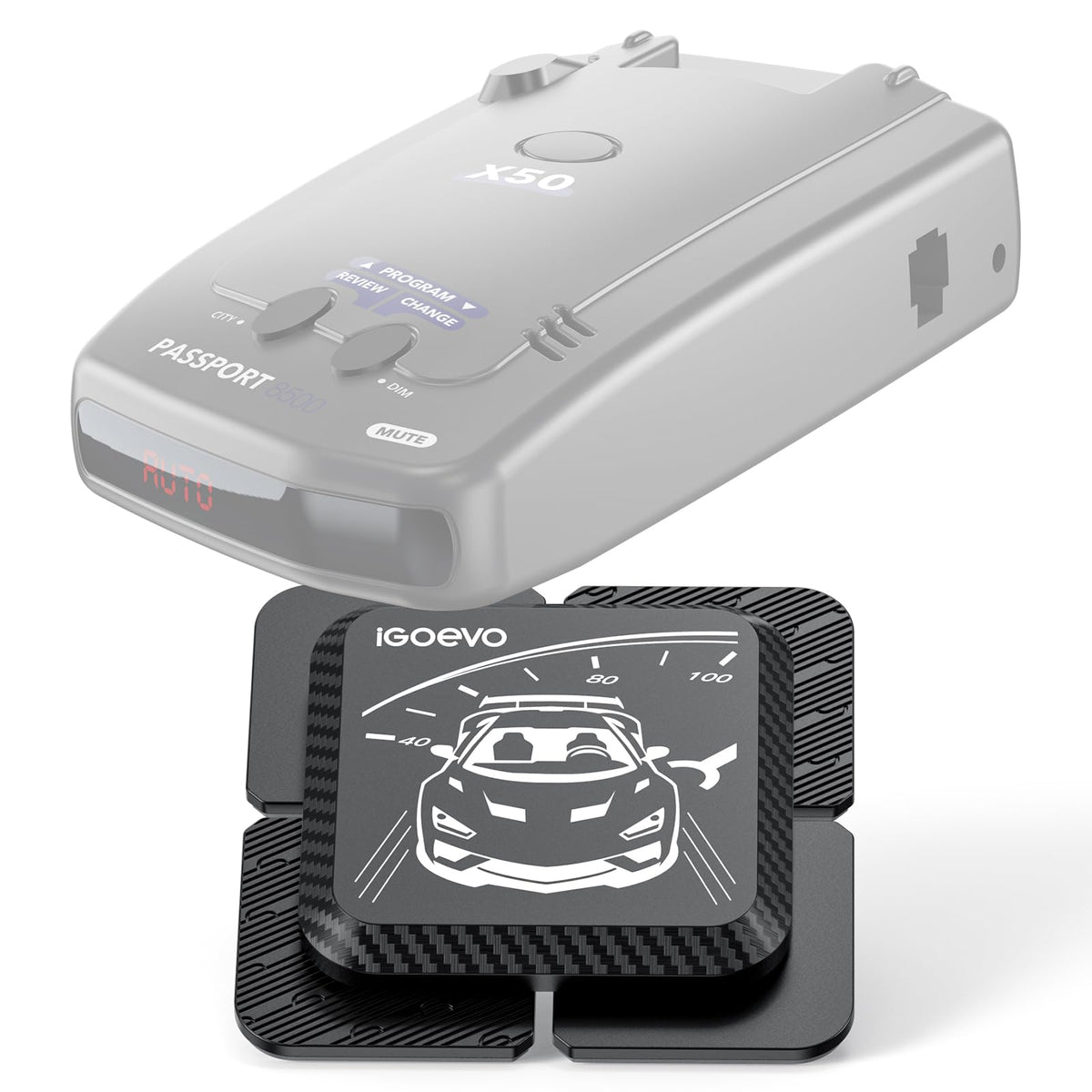iGoevo front view showing secure detector placement and easy access