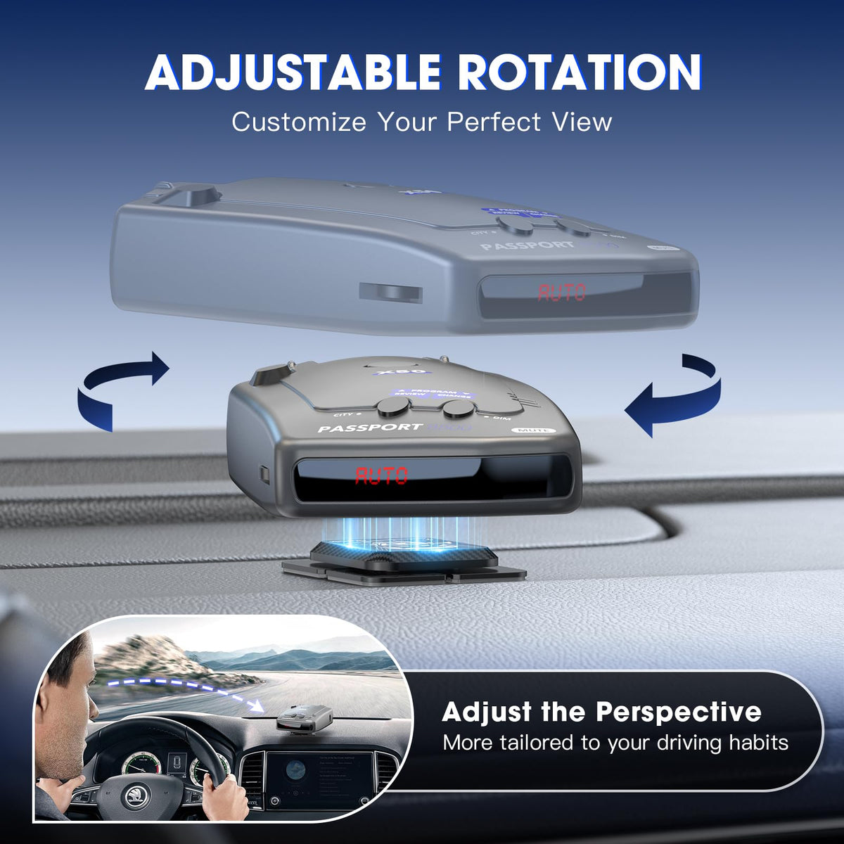 iGoevo mounted in compact sedan dashboard proving unobstructed view