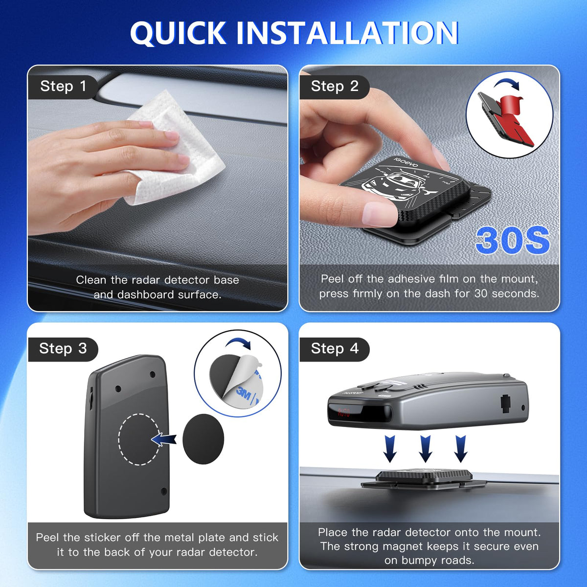 iGoevo package contents with replacement adhesives for easy upkeep