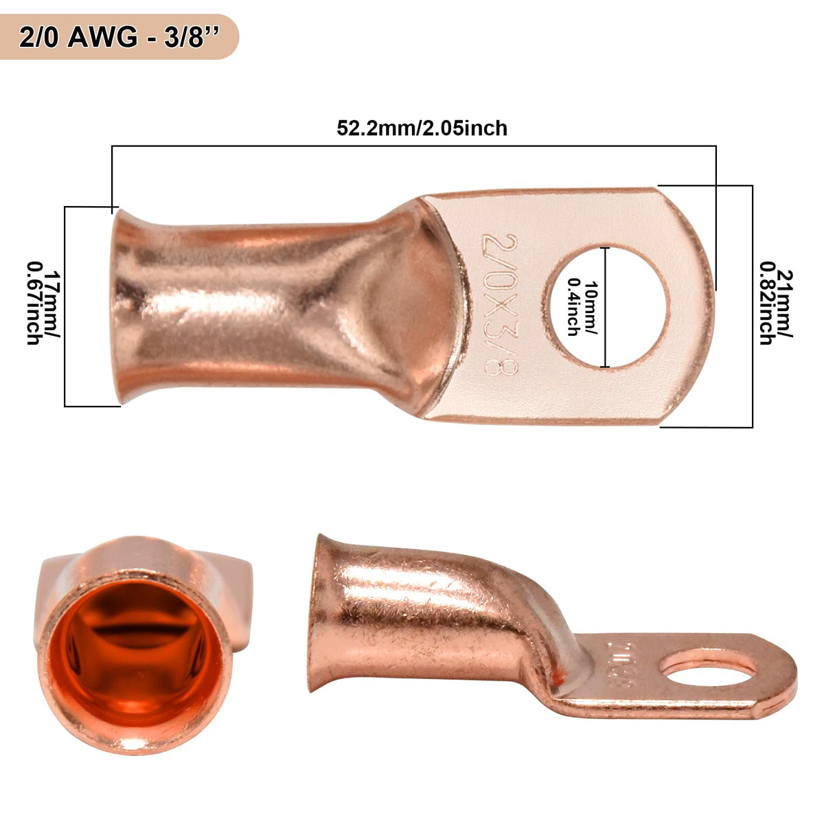 iGreely 3/8" ring terminal detail illustrating closed-end lug that prevents corrosion