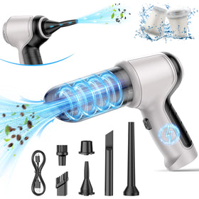 IHE car vacuum front view showing sleek compact design and quick cleaning benefit