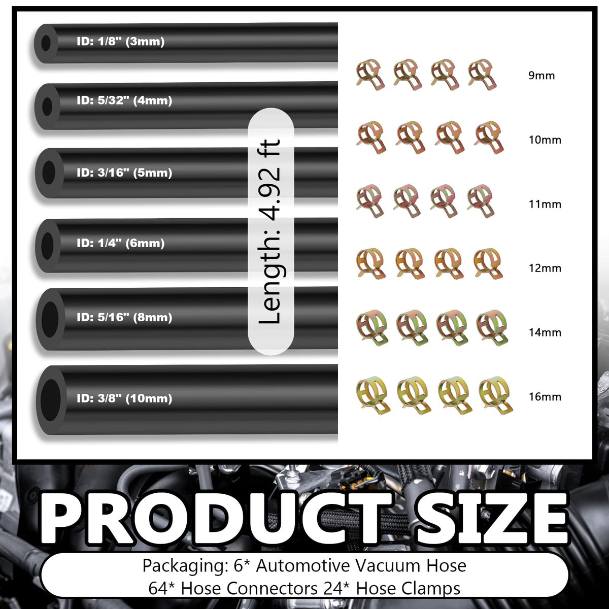 IHOTDER close-up of six hose inner diameters showing sizing clarity benefit