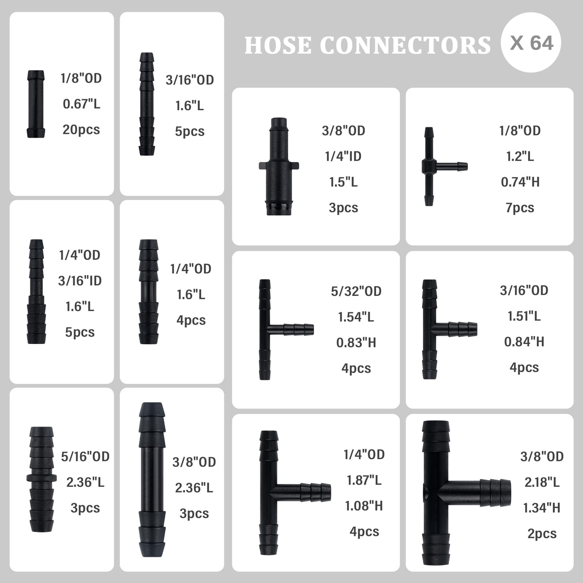 IHOTDER six silicone hoses laid out by size, simplifies selection