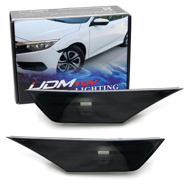 iJDMTOY assembled front bumper side markers showing sleek smoked look and improved style