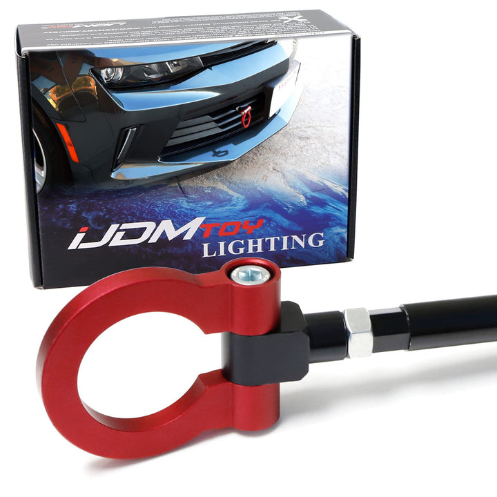 iJDMTOY front-mounted red tow hook on Camaro showing sporty style