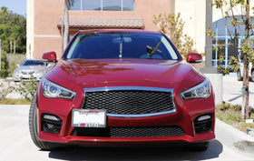 iJDMTOY mounted on Infiniti G37 bumper demonstrating fit and preserved bumper vents