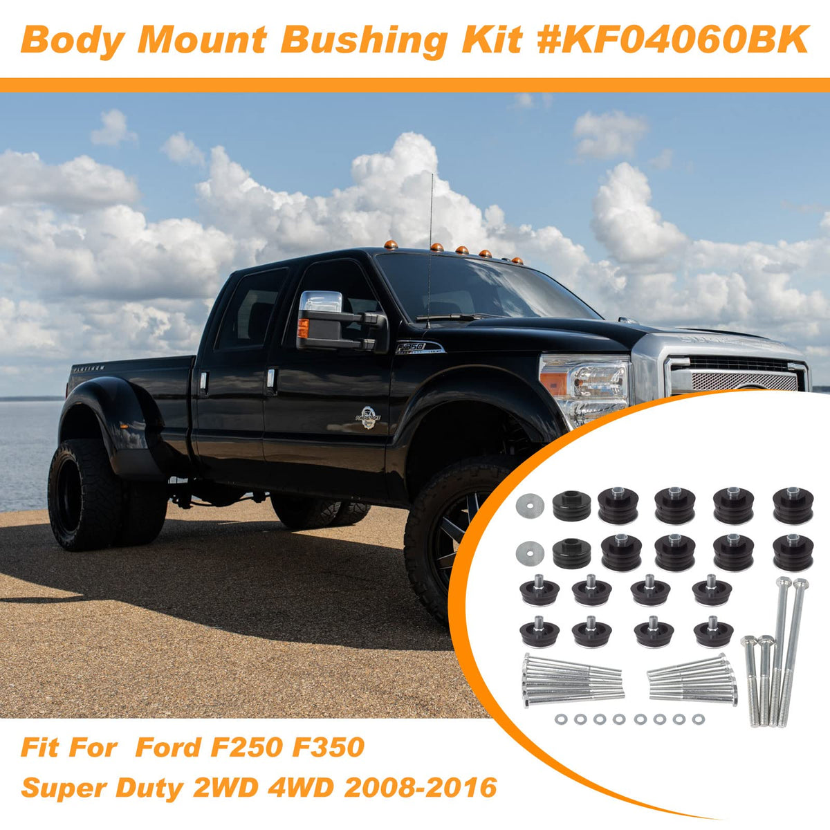 iKer body mount installed on F350 frame demonstrating secure cab alignment