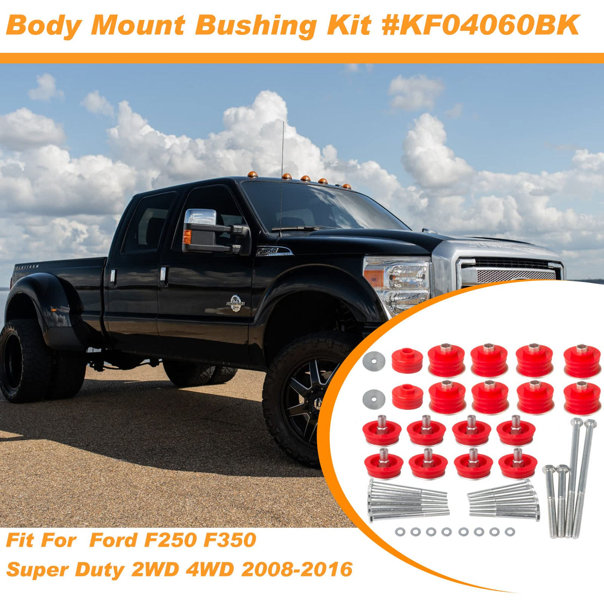 iKer body mount kit installed under F350 cab illustrating restored alignment and reduced vibration