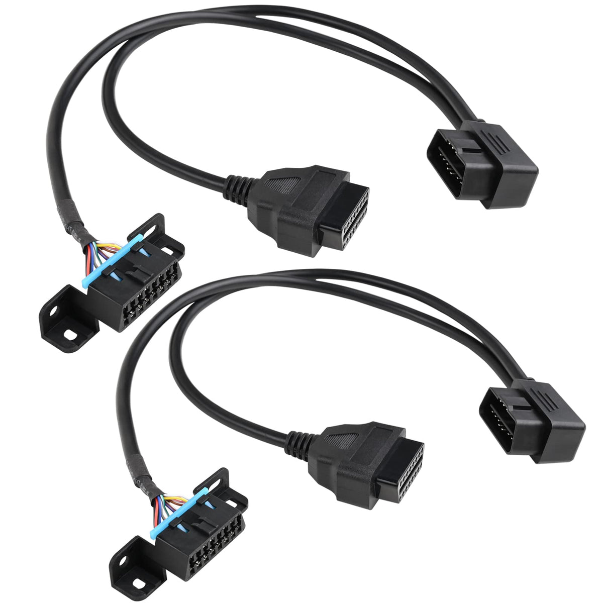 iKKEGOL front view of angled OBD2 Y splitter showing compact design and neat install