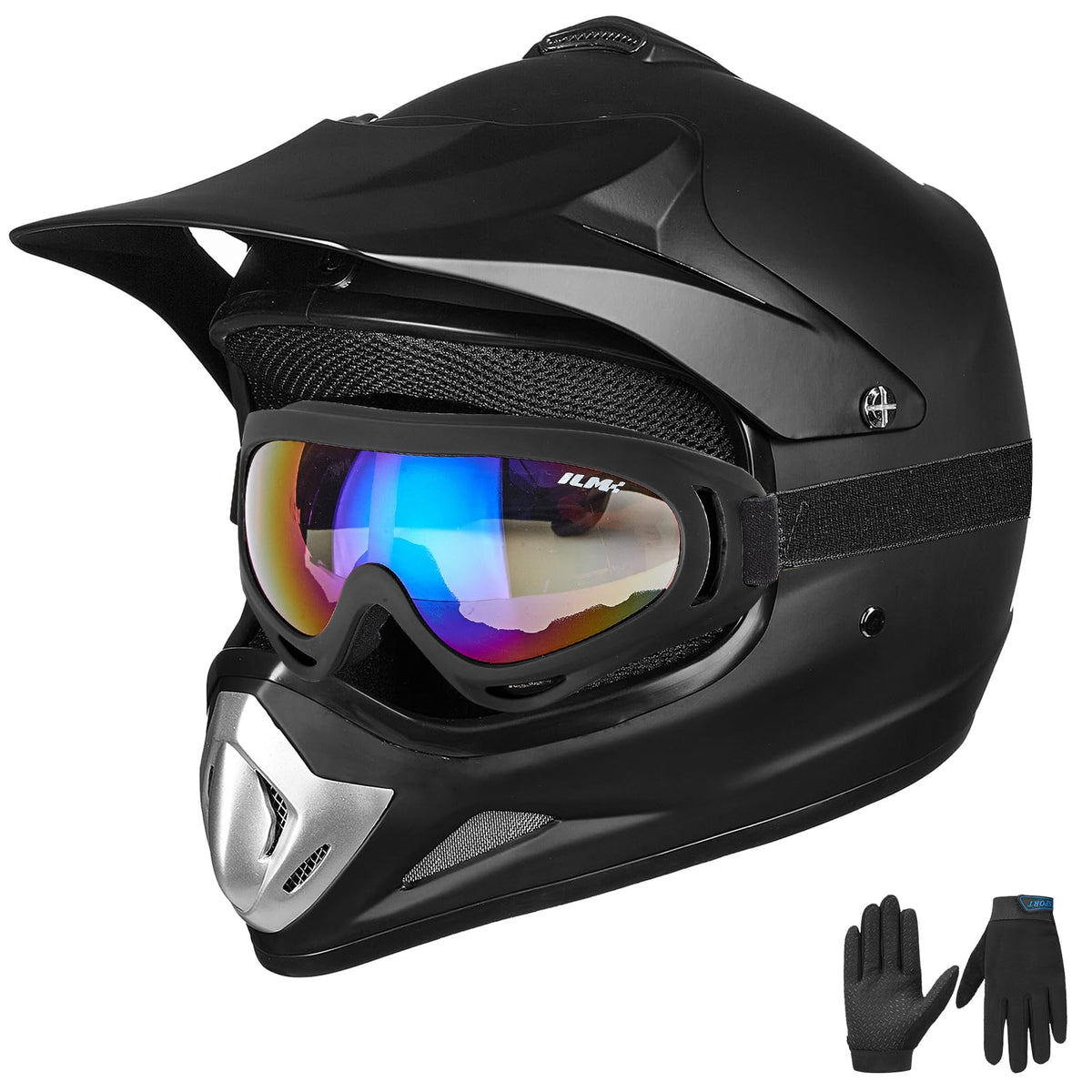 ILM BLD-818 front view matte black full-face helmet showing protective coverage