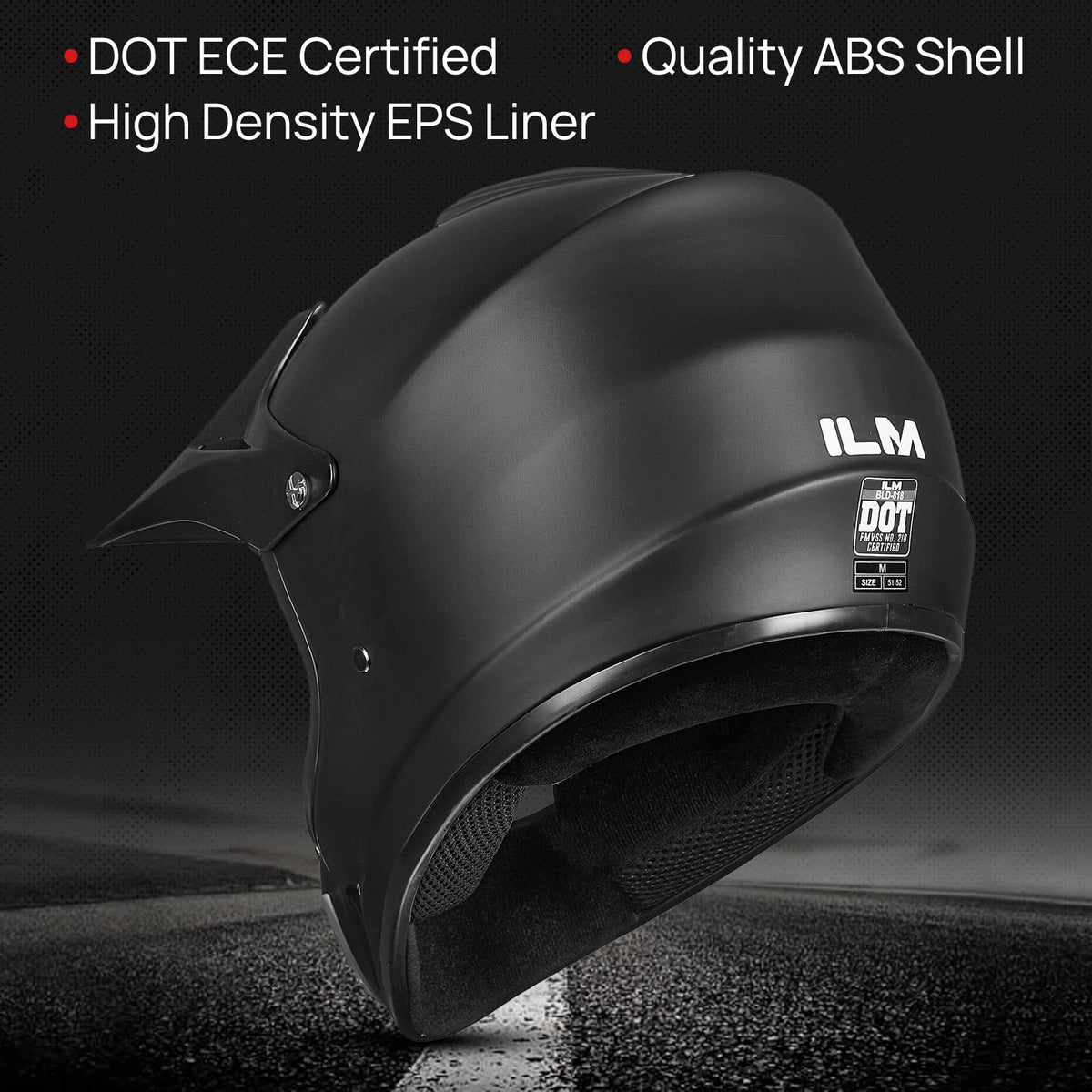 ILM BLD-818 side profile displaying adjustable sun visor for glare reduction