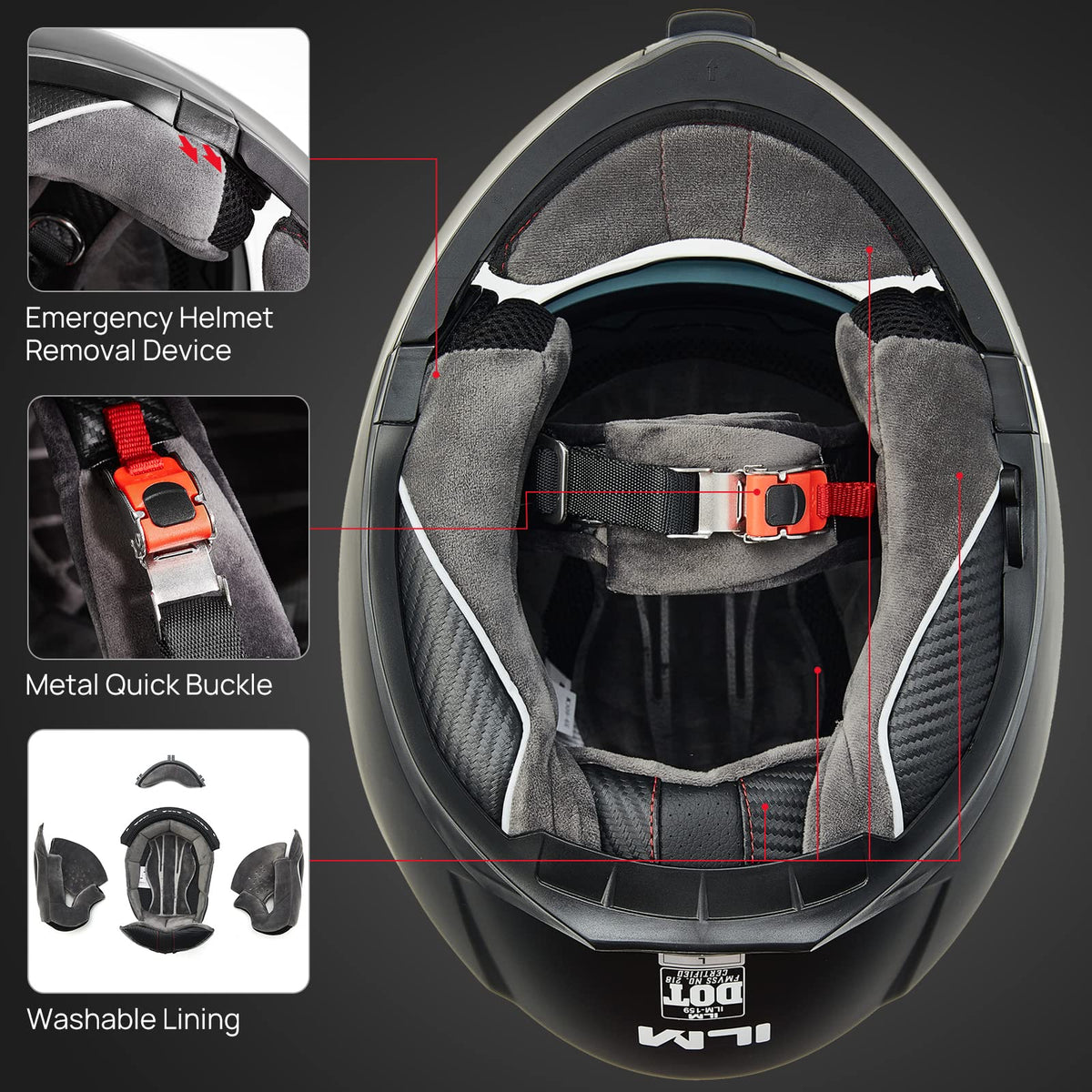 ILM flip-up action with chin bar lifted for convenient open-face use