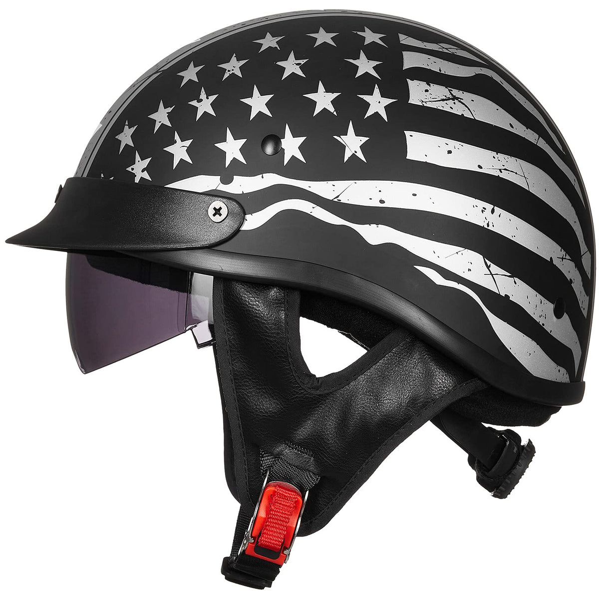 ILM helmet front view showing patriotic flag and secure fit benefit