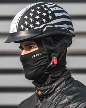 ILM helmet on motorcycle in use showing practical street-ready protection