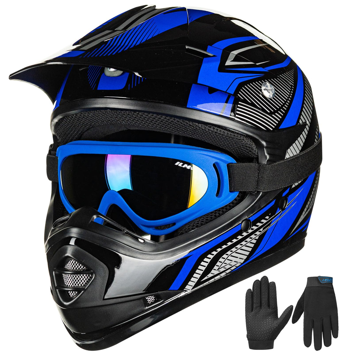 ILM helmet front view showing DOT sticker and clear protection