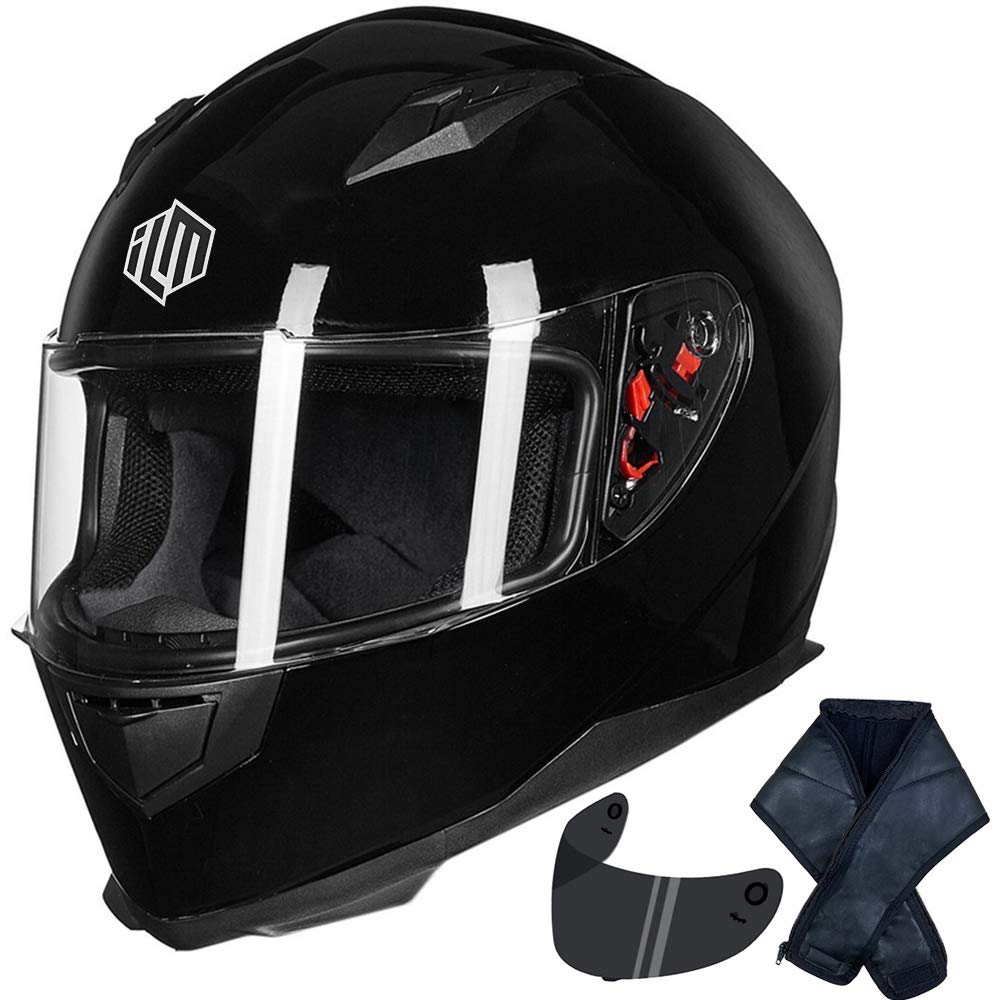 ILM full-face ILM-313 front view showing glossy black finish and DOT compliance badge