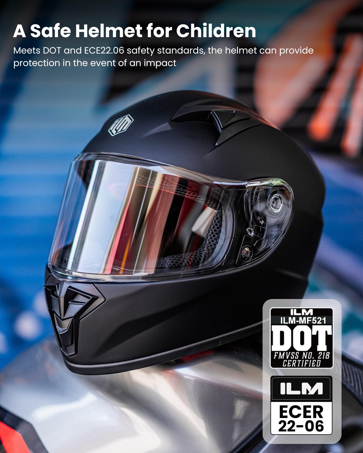 ILM MF521 visor close-up highlighting widened view for safer visibility