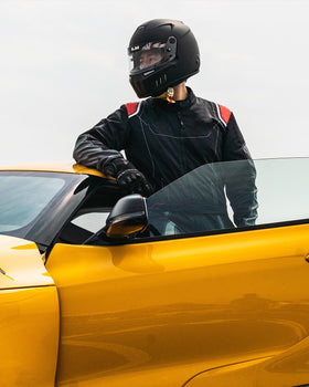 ILM helmet on a race cockpit demonstrating track-ready functionality