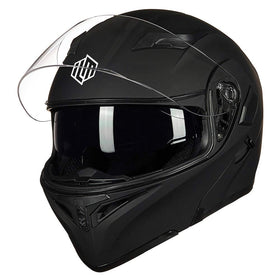 ILM helmet side profile with chin bar flipped up for hands-free convenience