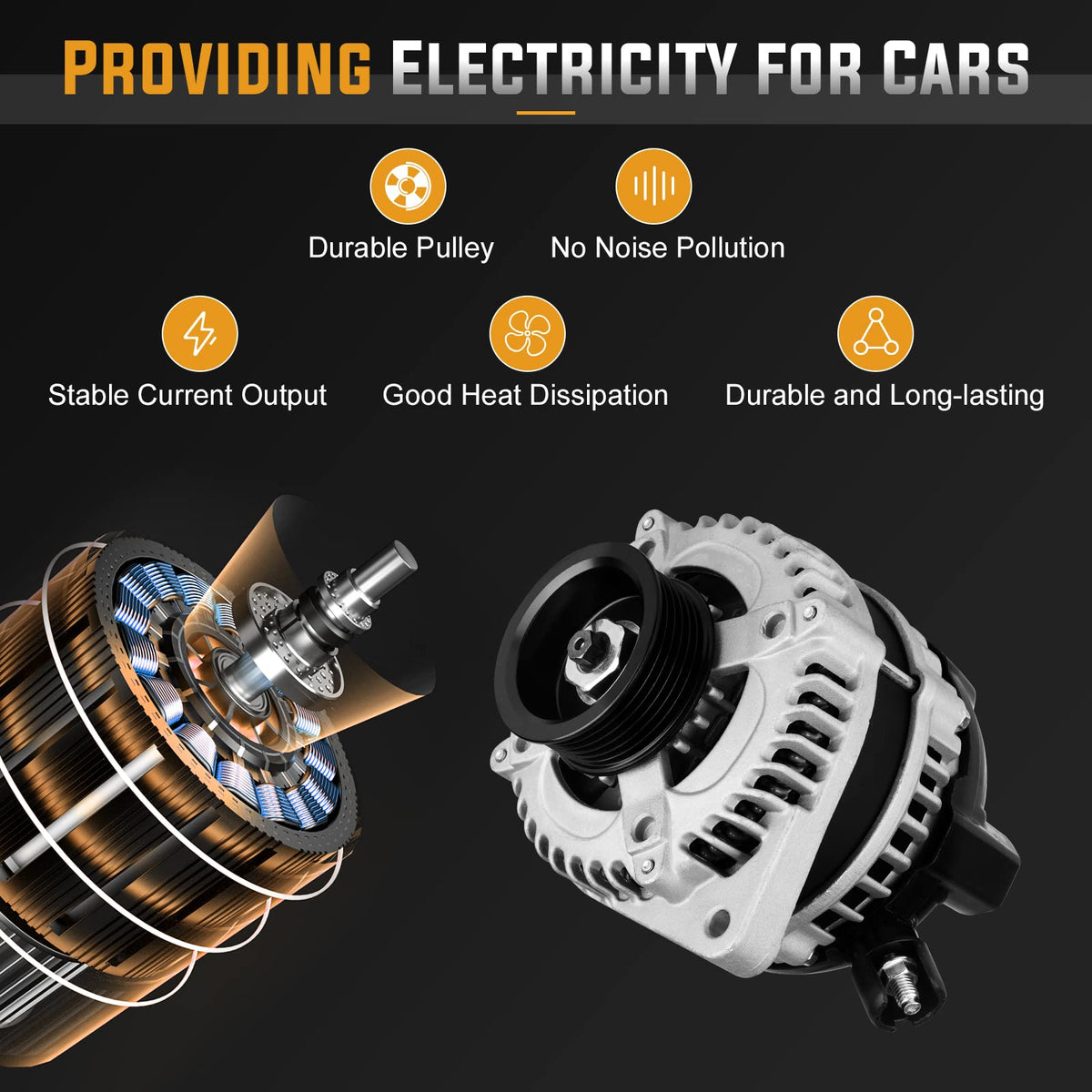 ILONPA alternator internal cooling fan visible to highlight heat resistance and durability