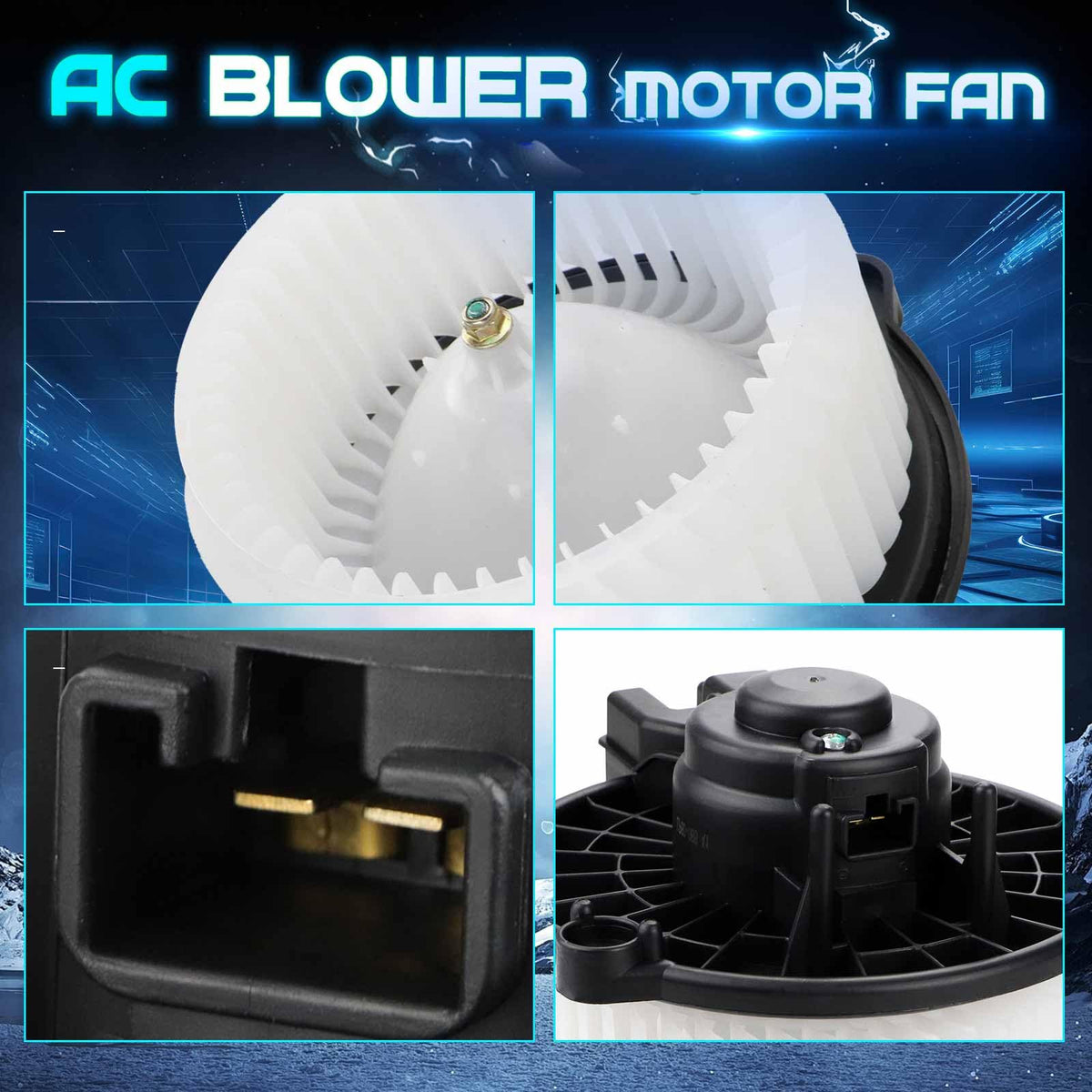 ILONPA blower motor next to ruler showing dimensions for correct fit