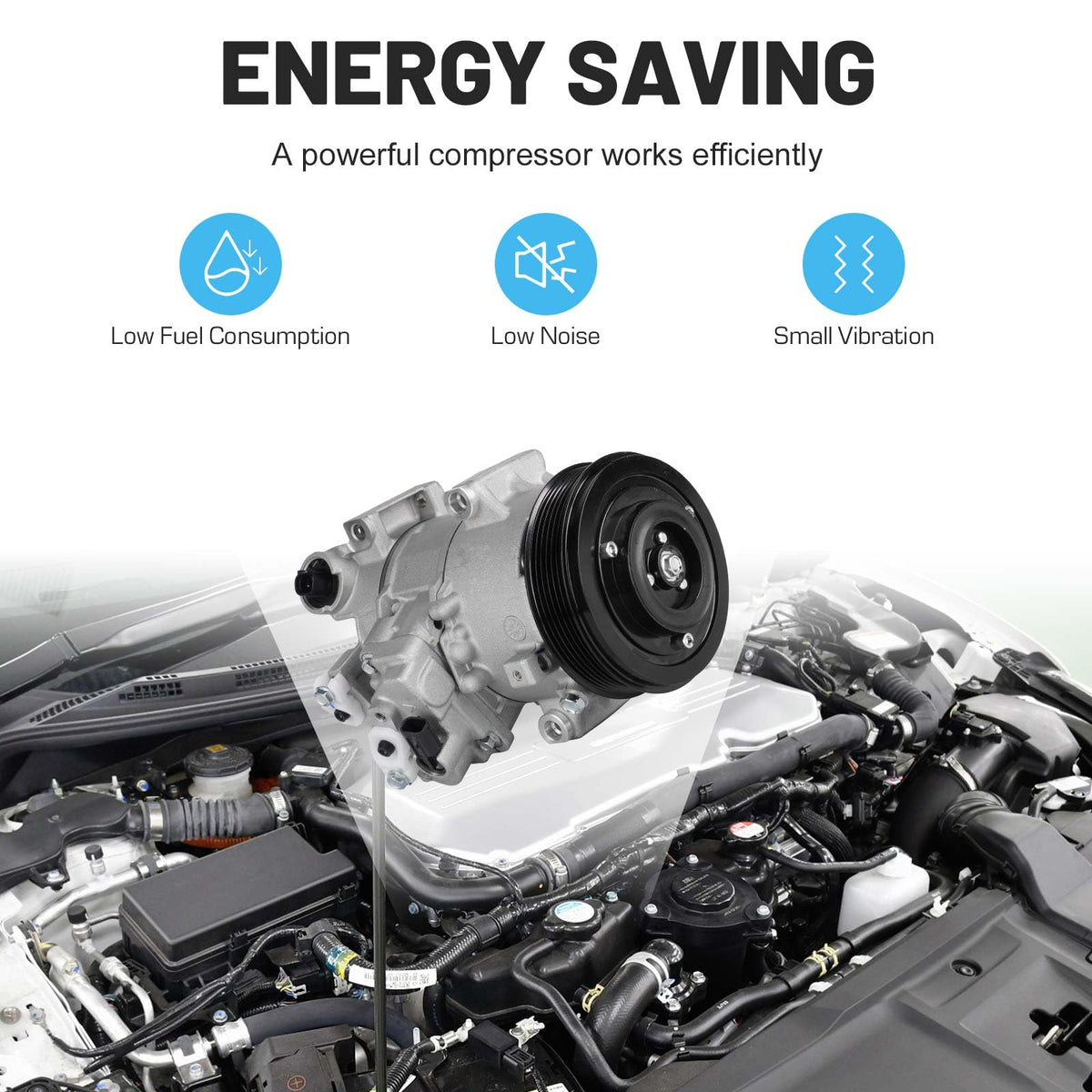 ILONPA compressor installed in engine bay illustrating vehicle compatibility
