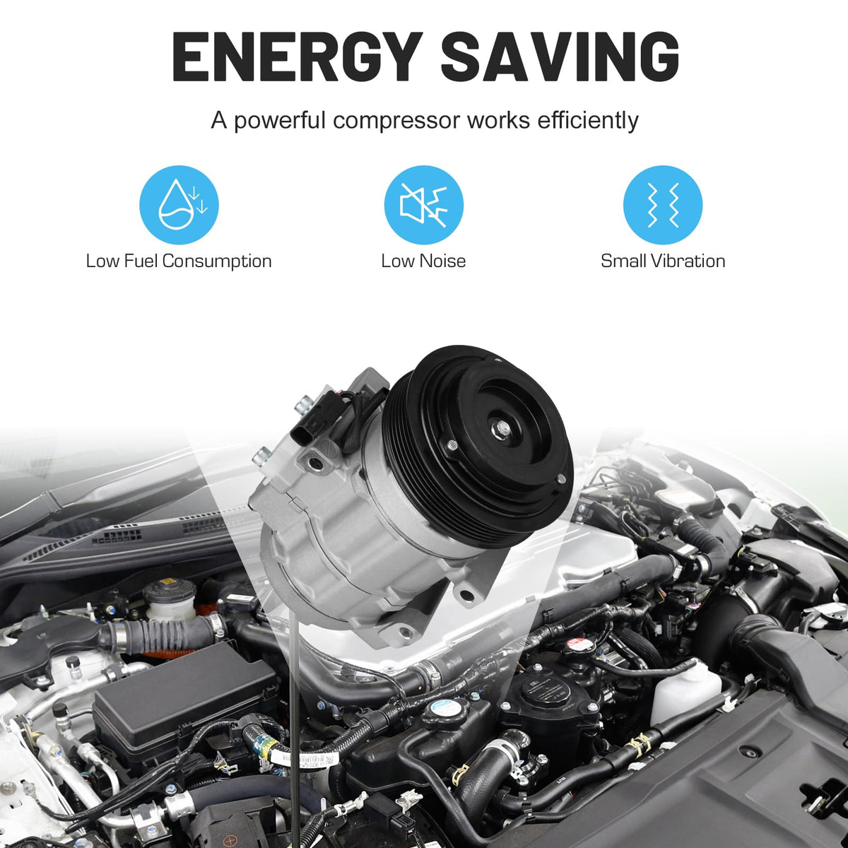 ILONPA compressor installed in engine bay demonstrating vehicle fit