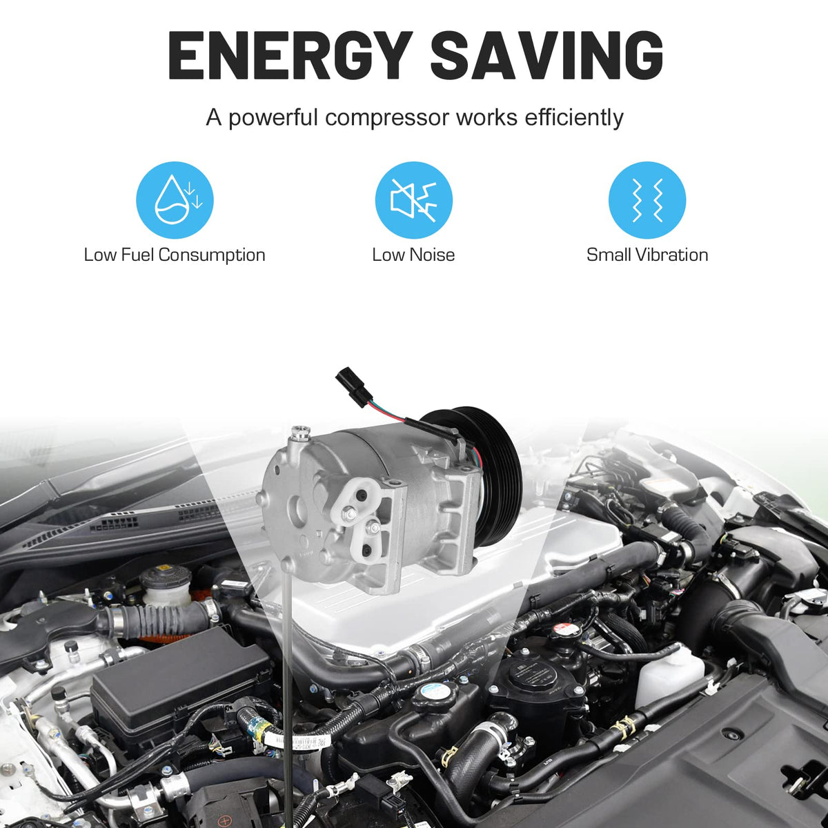 ILONPA compressor installed in engine bay demonstrating proper vehicle fit