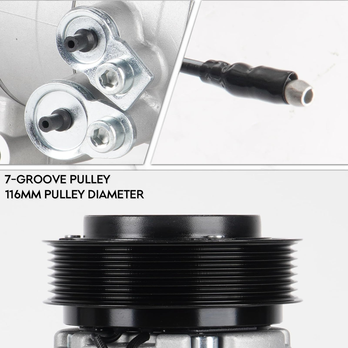 ILONPA compressor pulley detail showing seven-groove design for correct belt fit