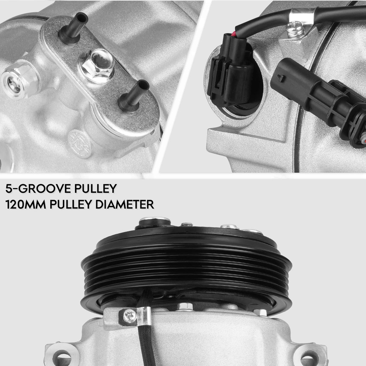 ILONPA pulley detail displaying five grooves and 120 mm diameter for belt compatibility