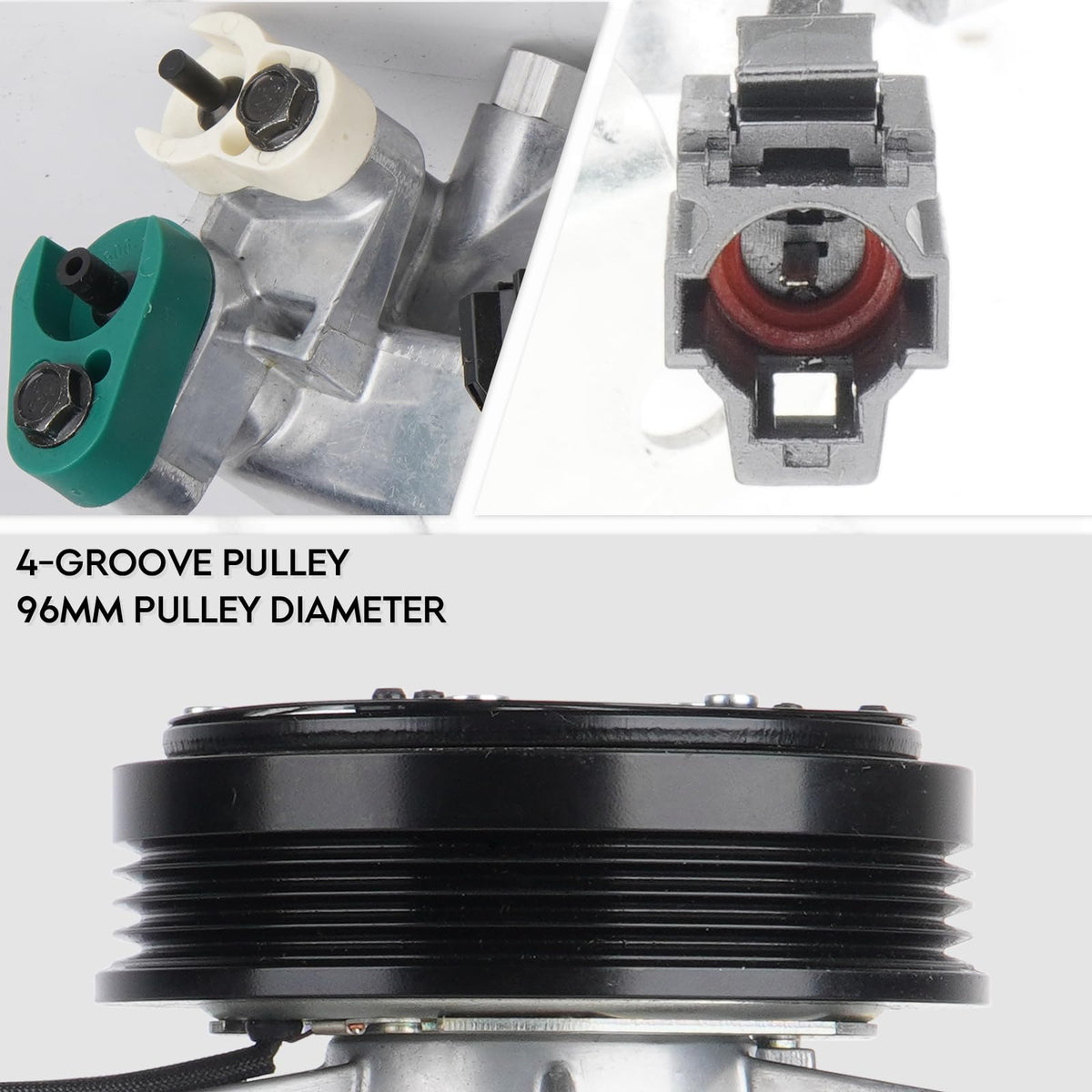 ILONPA pulley side profile showing 96mm diameter and belt alignment benefit