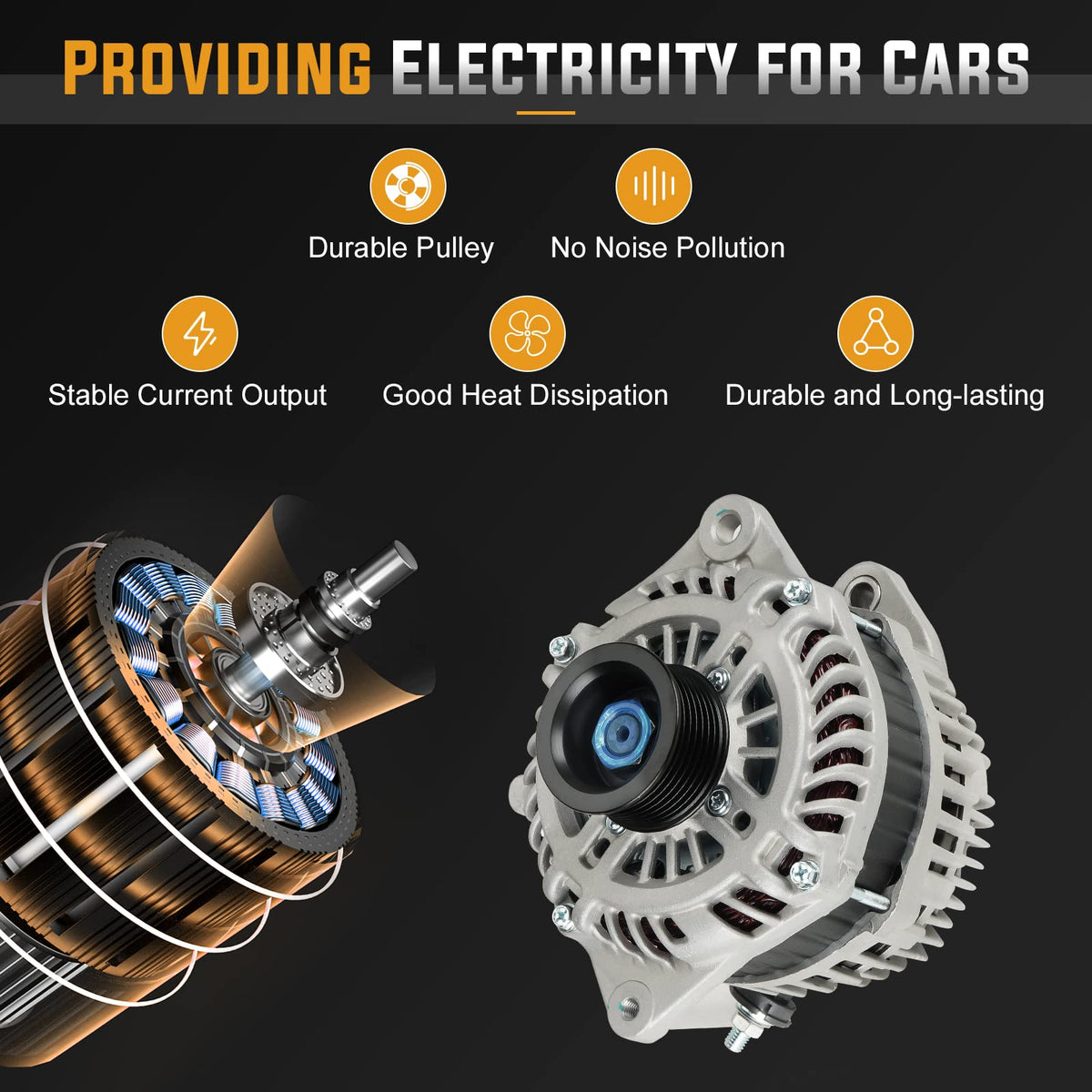 ILONPA alternator installed in Nissan engine bay for direct-fit demonstration