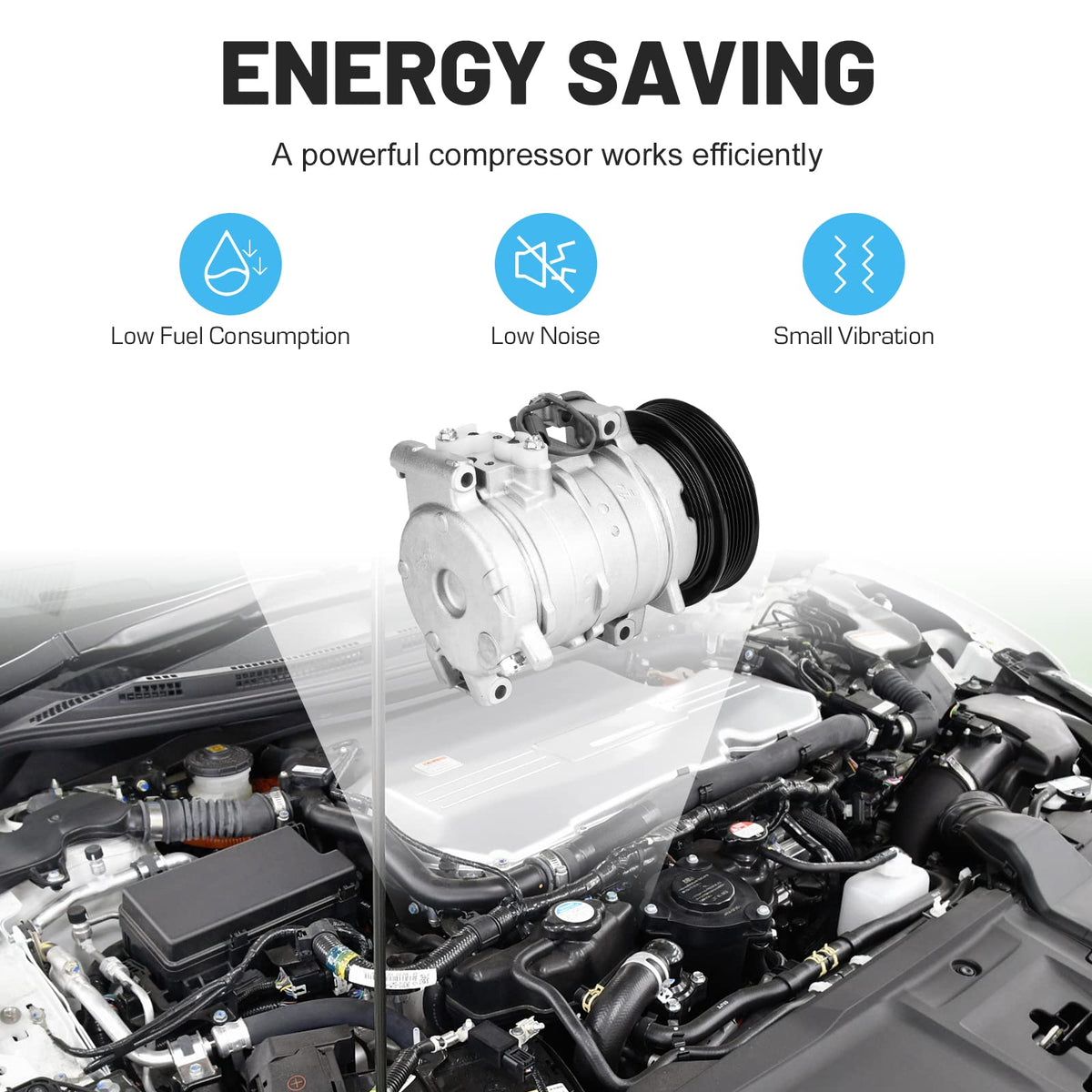 ILONPA compressor installed in Honda Accord engine bay for proper fitment