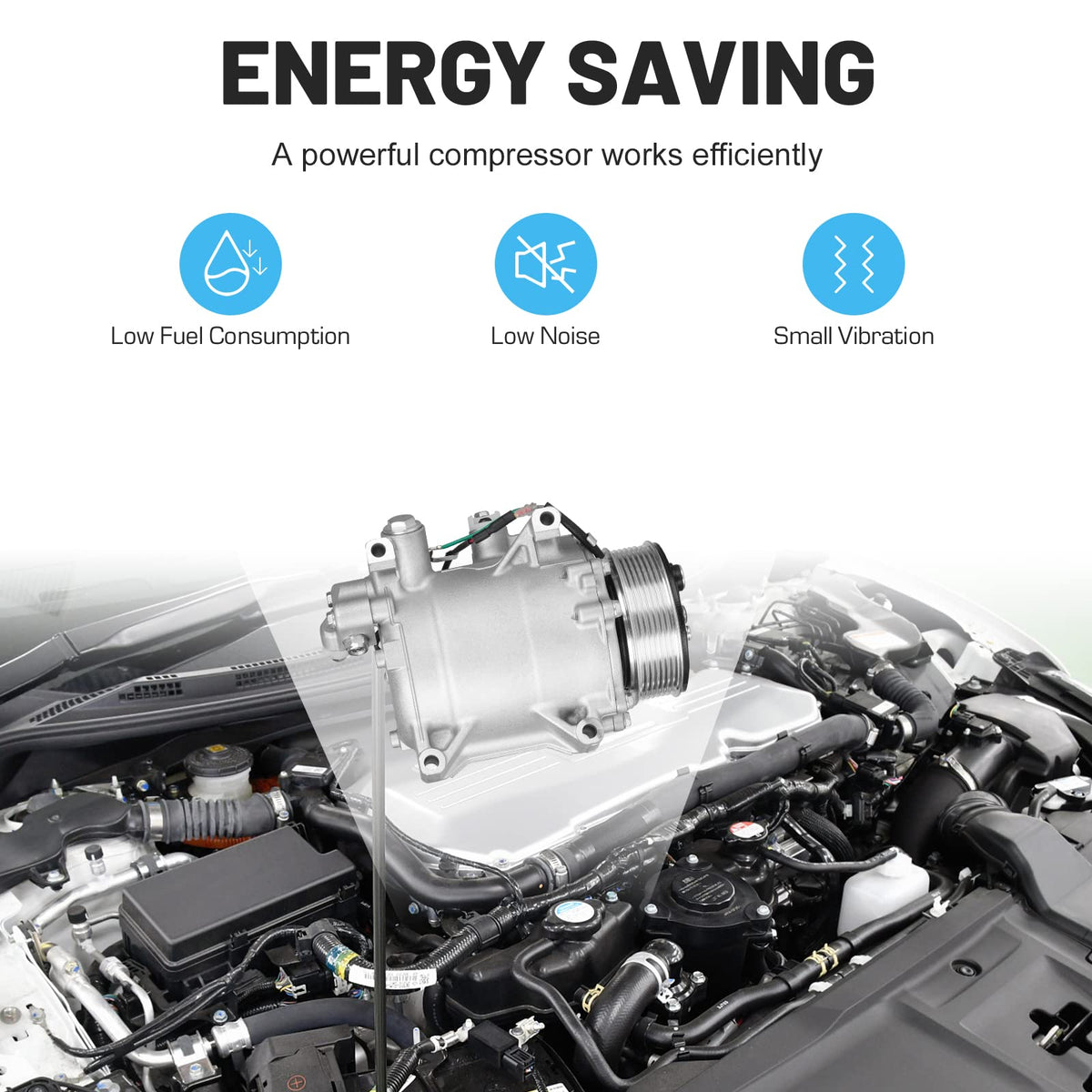 ILONPA compressor installed in engine bay demonstrating direct-fit restoration