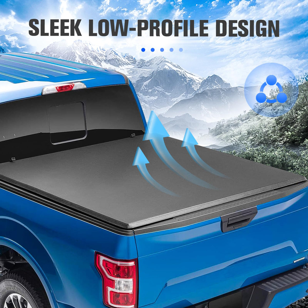 ILONPA lifestyle image of truck with tonneau cover parked at home showing weather protection and neat finished look
