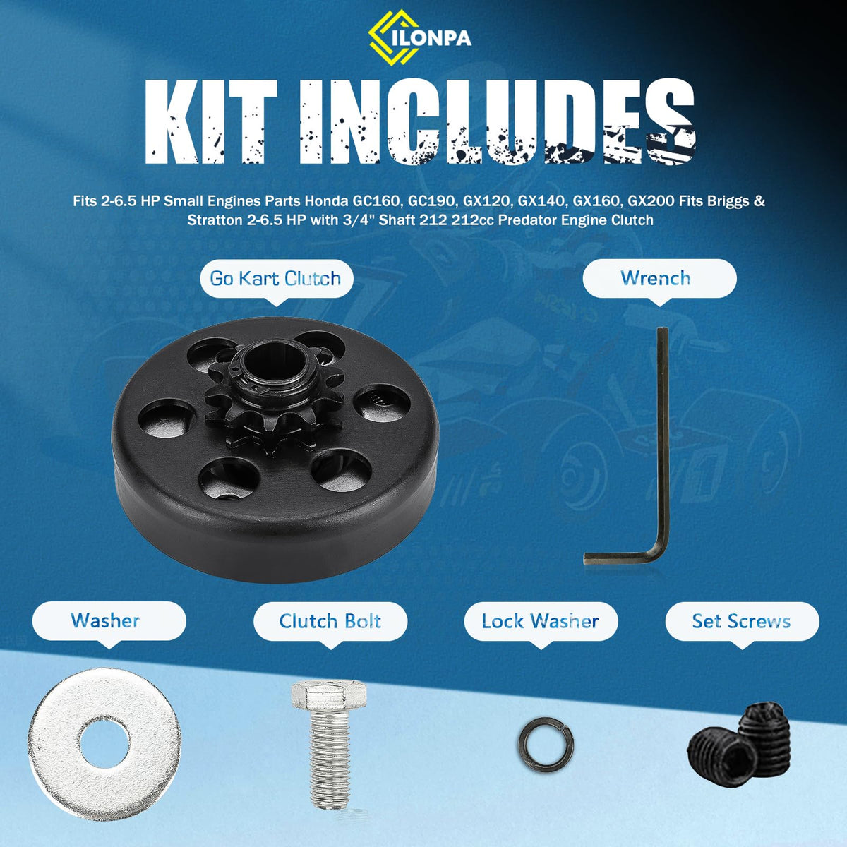 ILONPA side profile showing 3/4 inch bore and 3/16 inch keyway for correct fitment